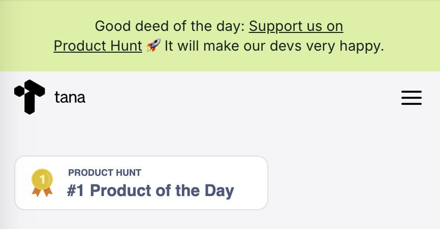tana 프로덕트 헌트(Product Hunt) 런칭 공지